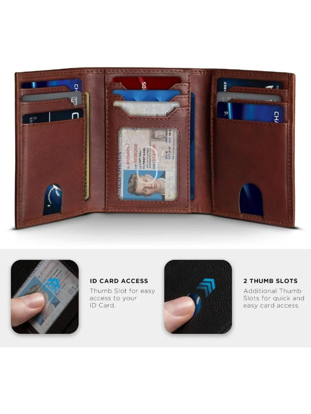 Slim RFID Blocking Leather Trifold Wallet for Men - 11 Card Slots, ID Window